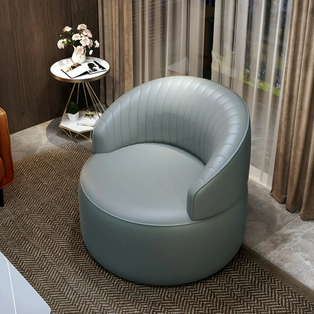 Orange Leather Fixed Back Barrel Chair with Arms Image - 6