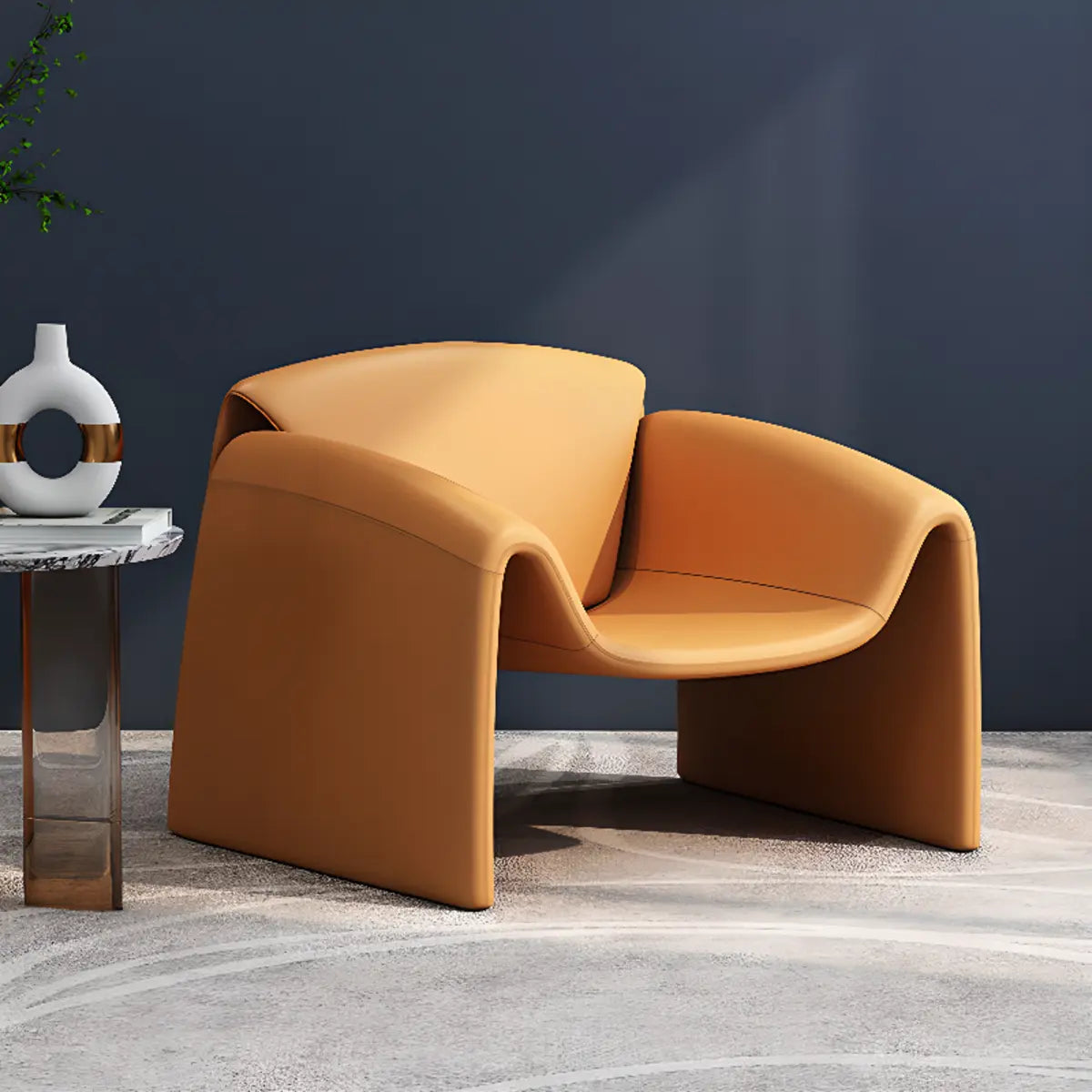 Orange Leather Fixed Back Sled Arm Chair with Pillow Image - 1