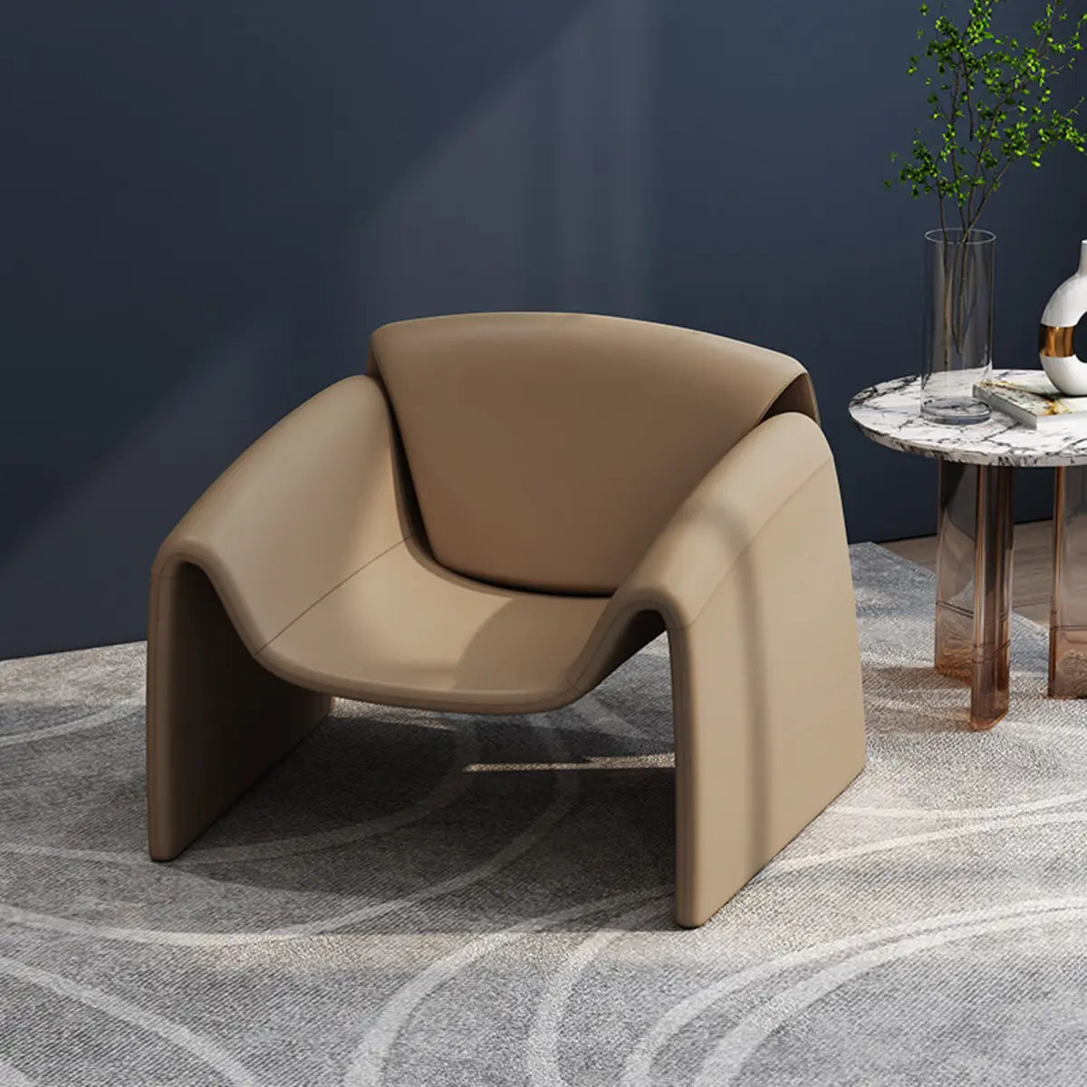 Orange Leather Fixed Back Sled Arm Chair with Pillow Image - 2