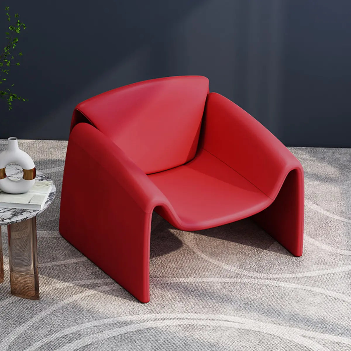 Orange Leather Fixed Back Sled Arm Chair with Pillow Image - 3