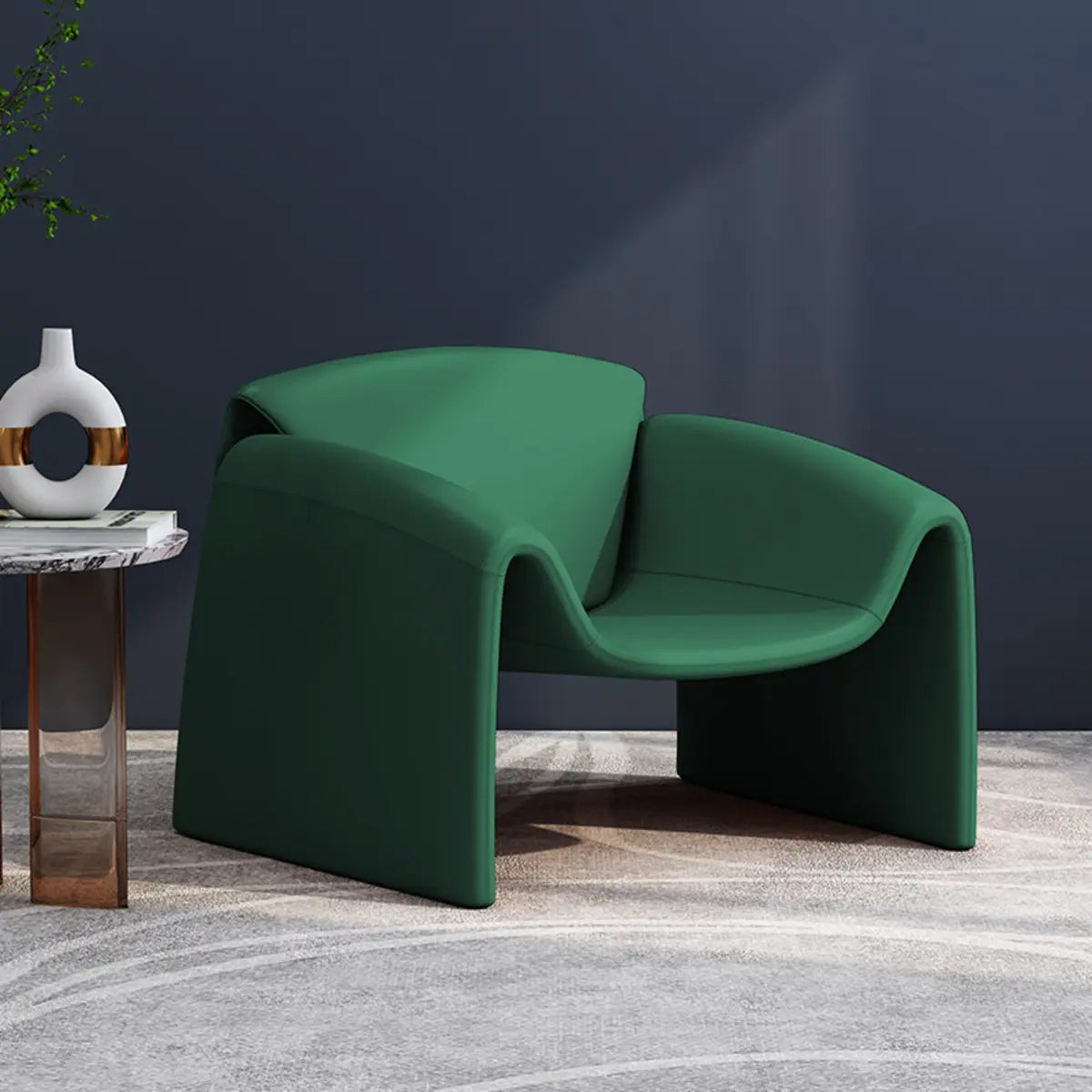 Orange Leather Fixed Back Sled Arm Chair with Pillow Image - 4