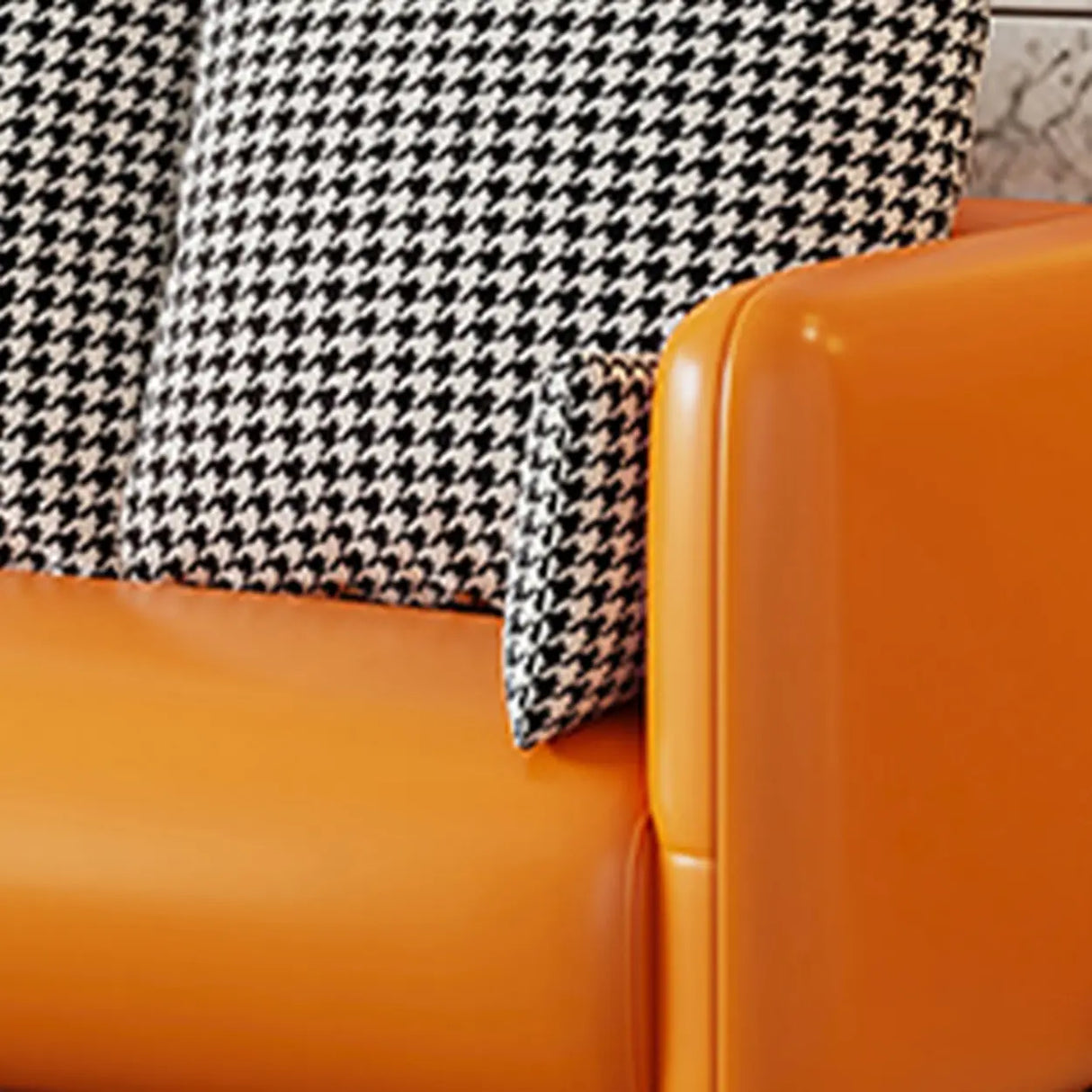 Orange Leather Square Arm Pillow Back 3 Seats Sofa Image - 10