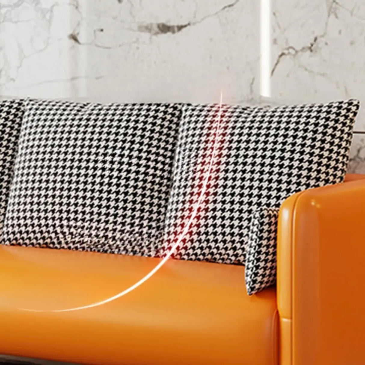 Orange Leather Square Arm Pillow Back 3 Seats Sofa Image - 6