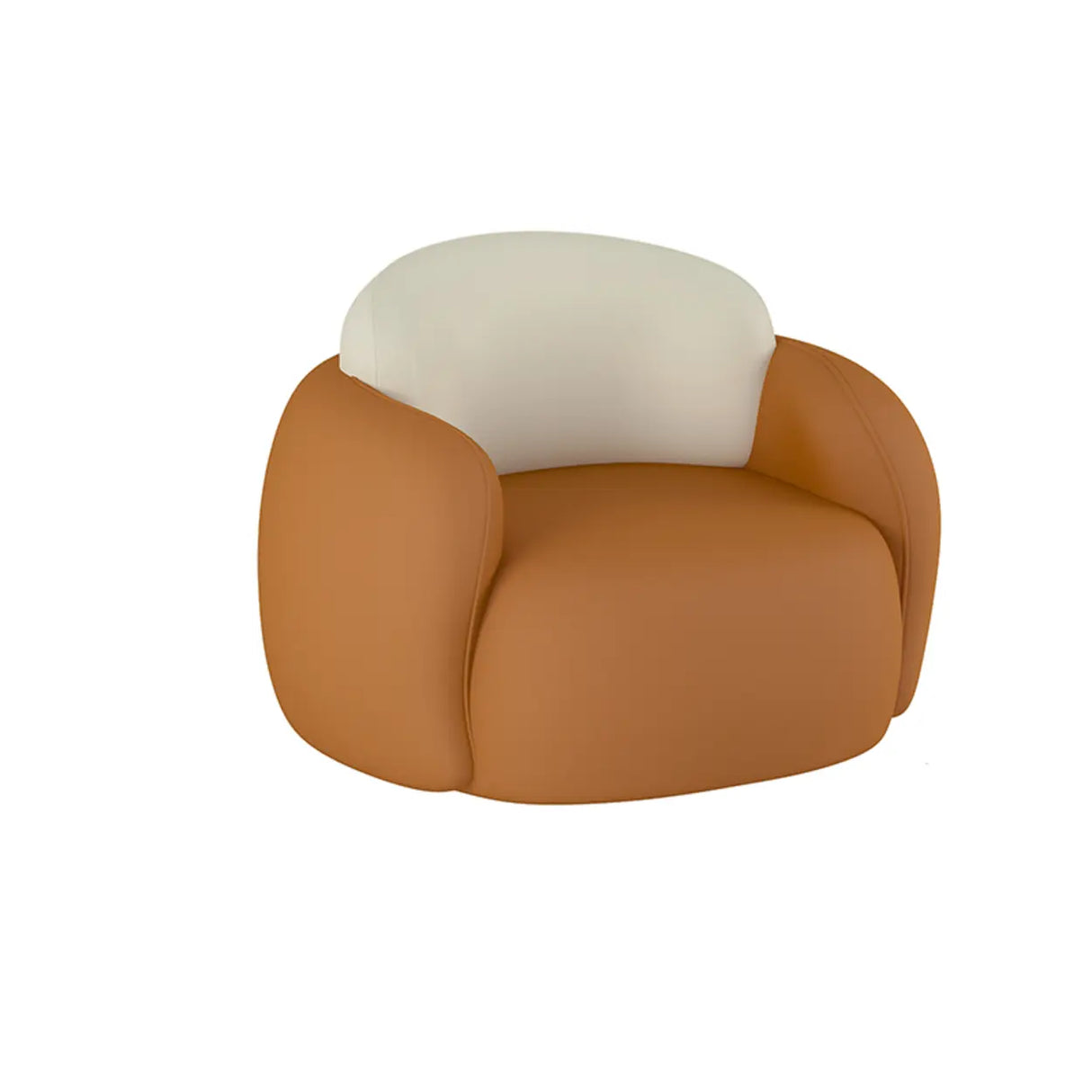 Orange Leather Tuxedo Arm Sewn Pillow Back Curved Sofa Image - 3