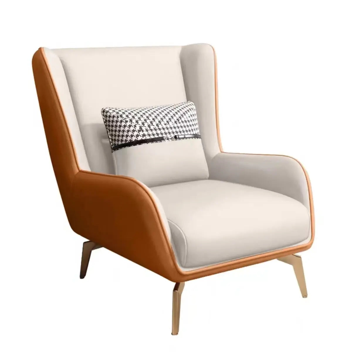 Orange Pillow Back Four Legs Accent Chair with Footrest Image - 13