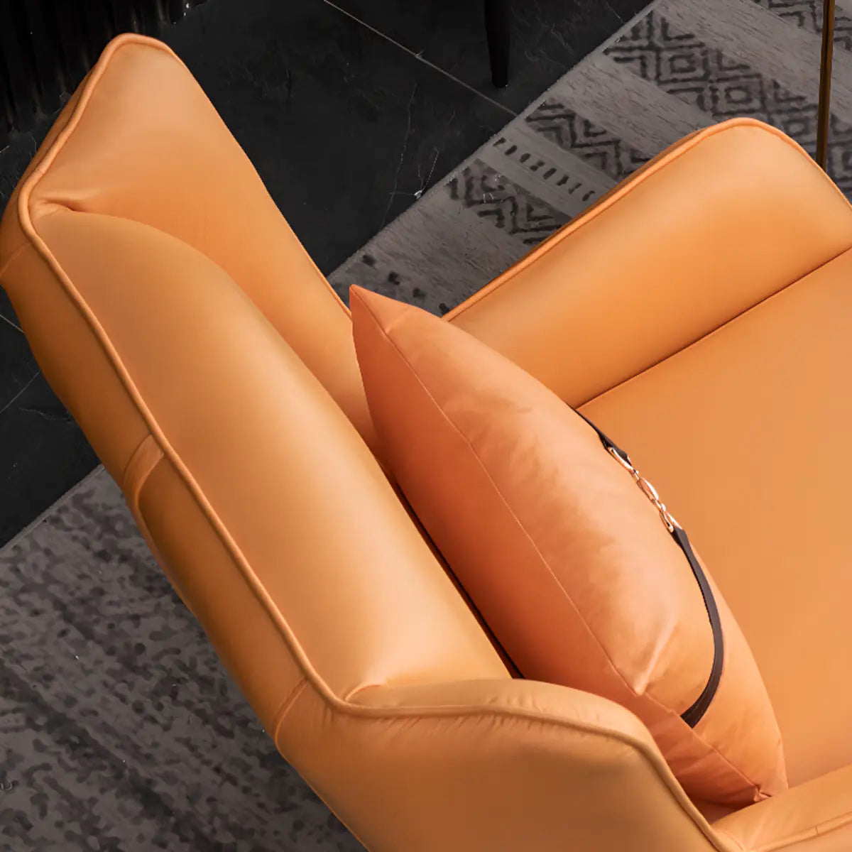 Orange Pillow Back Four Legs Accent Chair with Footrest Image - 14