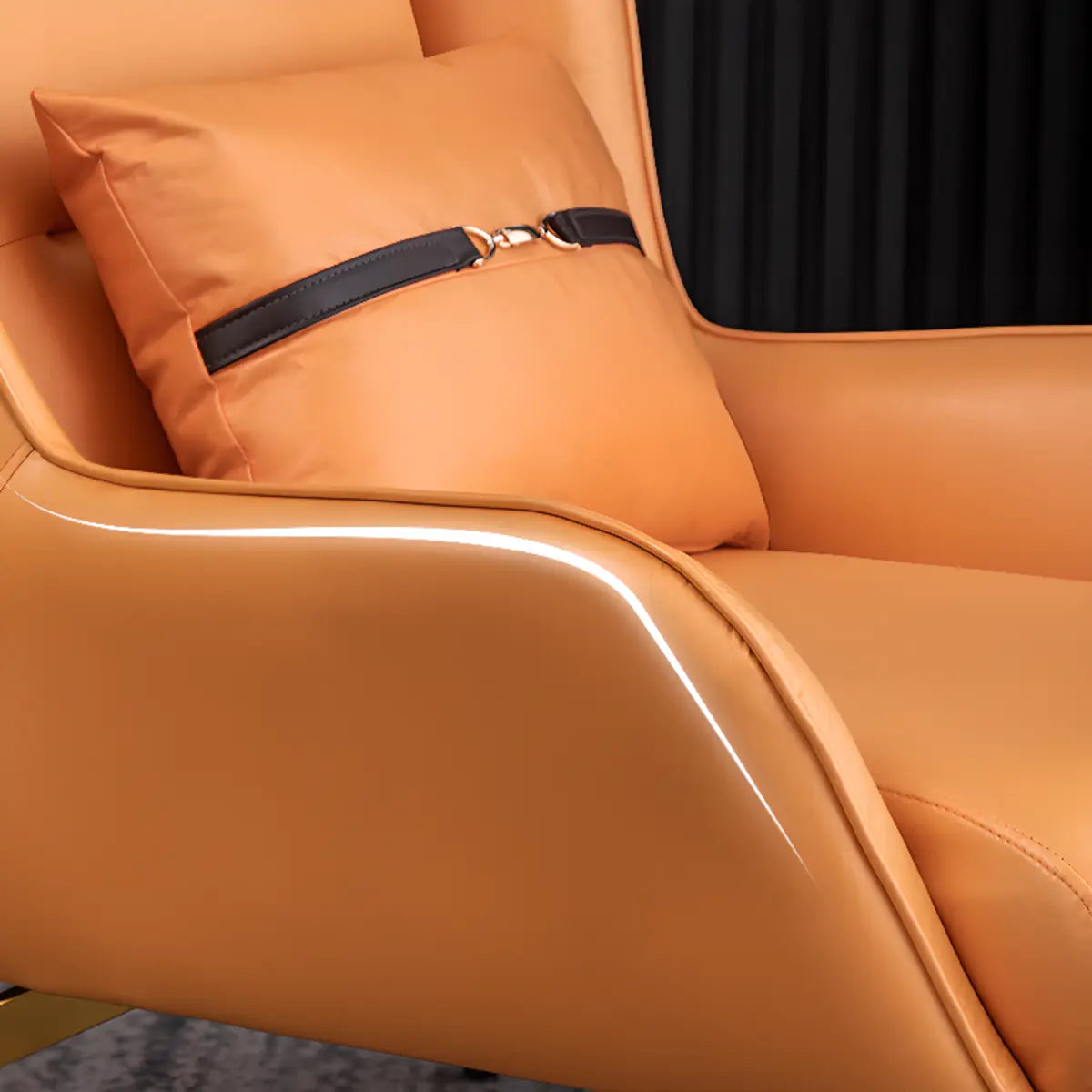 Orange Pillow Back Four Legs Accent Chair with Footrest Image - 15