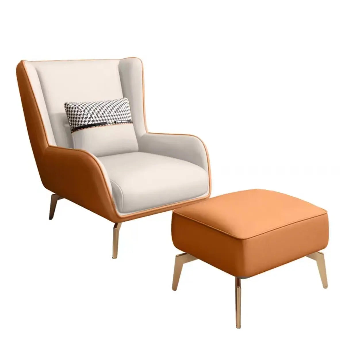 Orange Pillow Back Four Legs Accent Chair with Footrest Image - 16