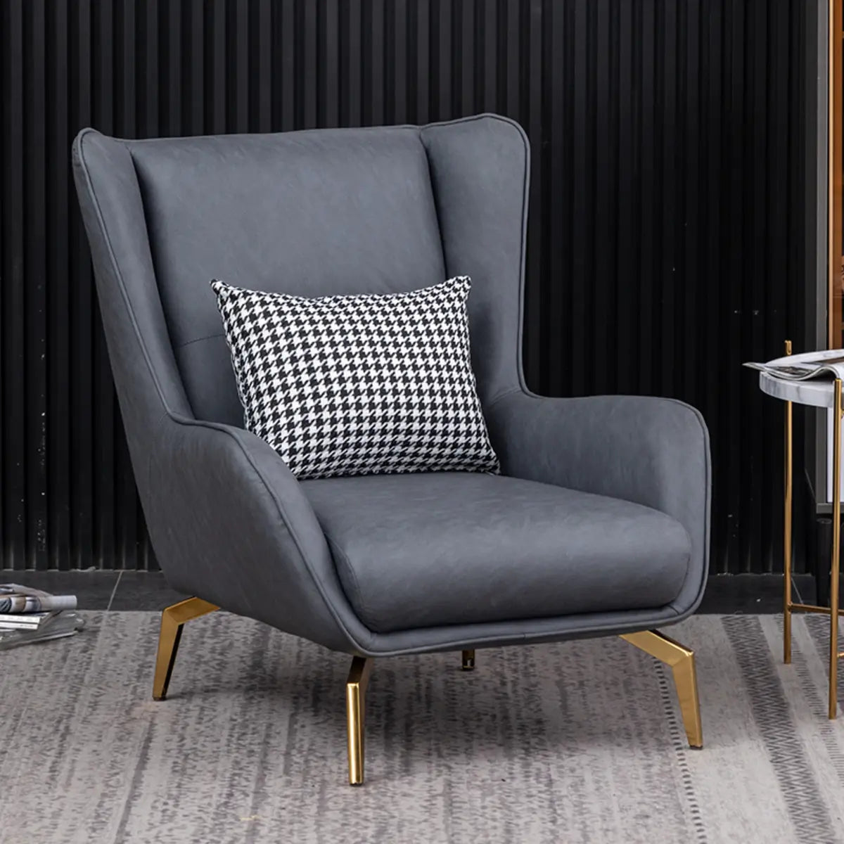 Orange Pillow Back Four Legs Accent Chair with Footrest Image - 2