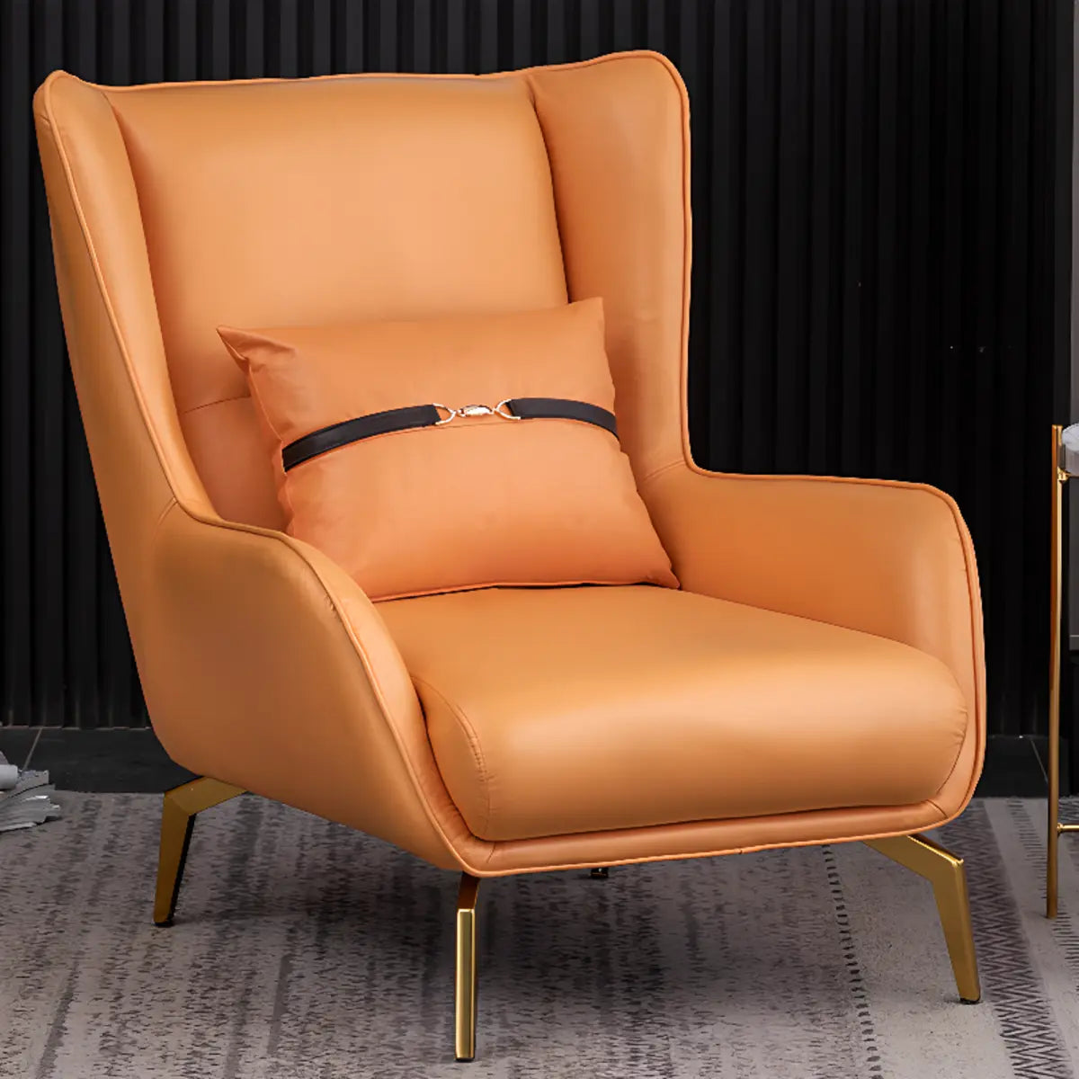 Orange Pillow Back Four Legs Accent Chair with Footrest Image - 22