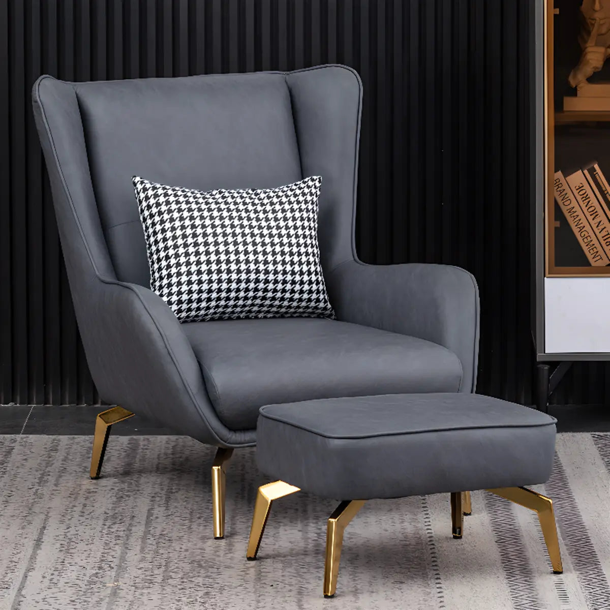 Orange Pillow Back Four Legs Accent Chair with Footrest Image - 24