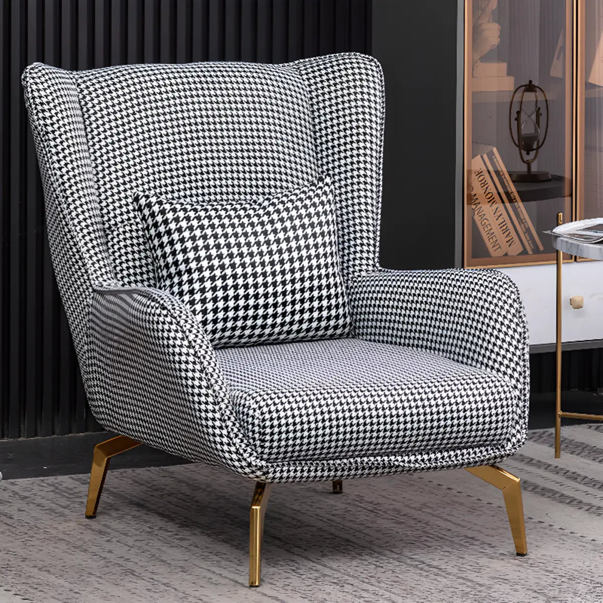 Orange Pillow Back Four Legs Accent Chair with Footrest Image - 25