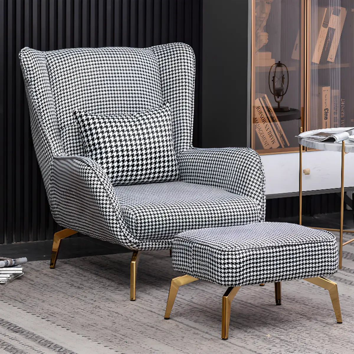 Orange Pillow Back Four Legs Accent Chair with Footrest Image - 26