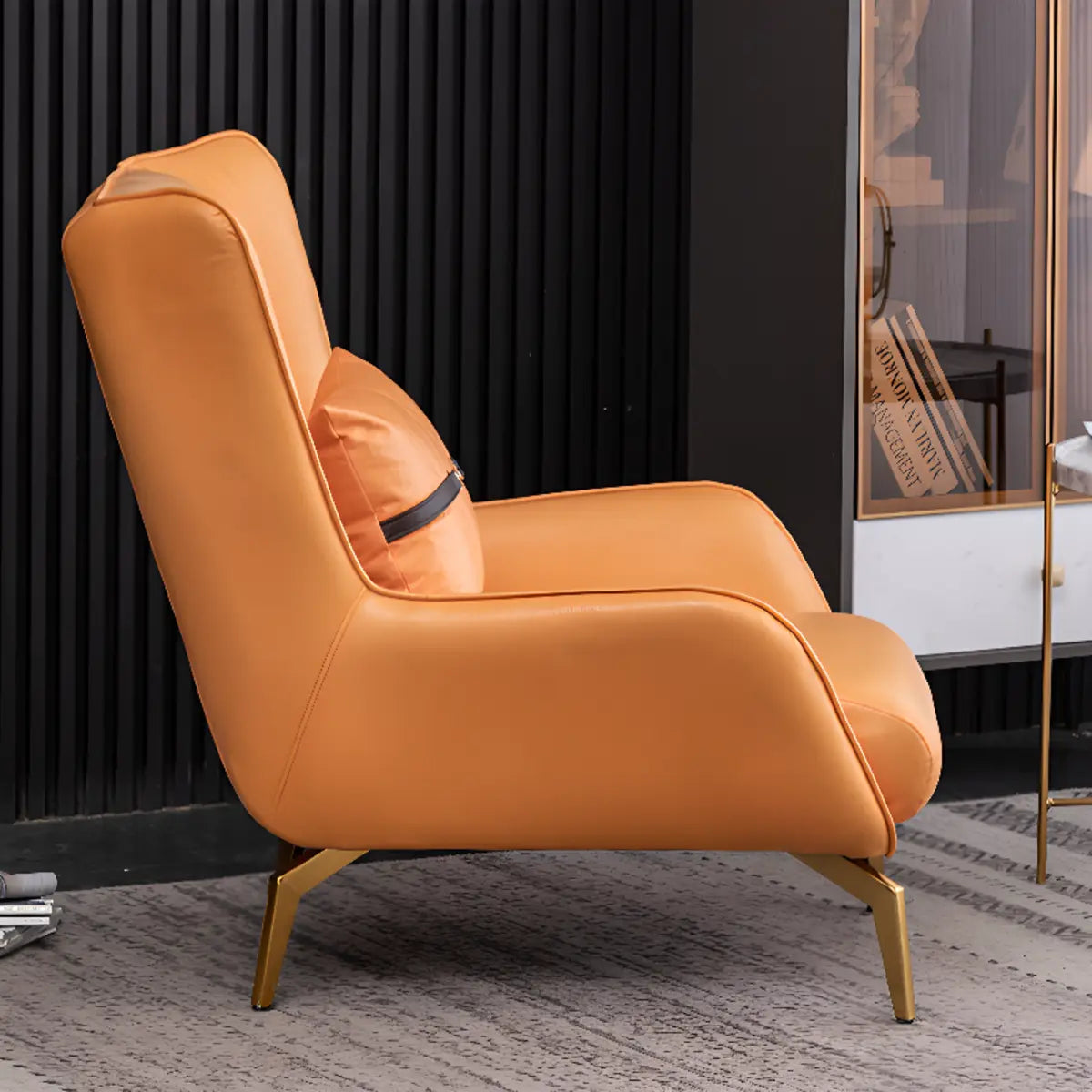 Orange Pillow Back Four Legs Accent Chair with Footrest Image - 3