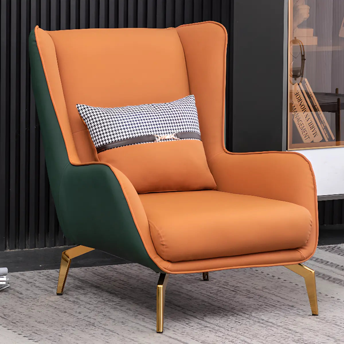 Orange Pillow Back Four Legs Accent Chair with Footrest Image - 30