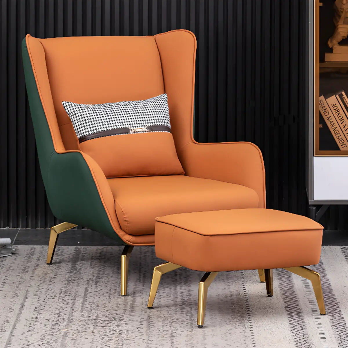 Orange Pillow Back Four Legs Accent Chair with Footrest Image - 31