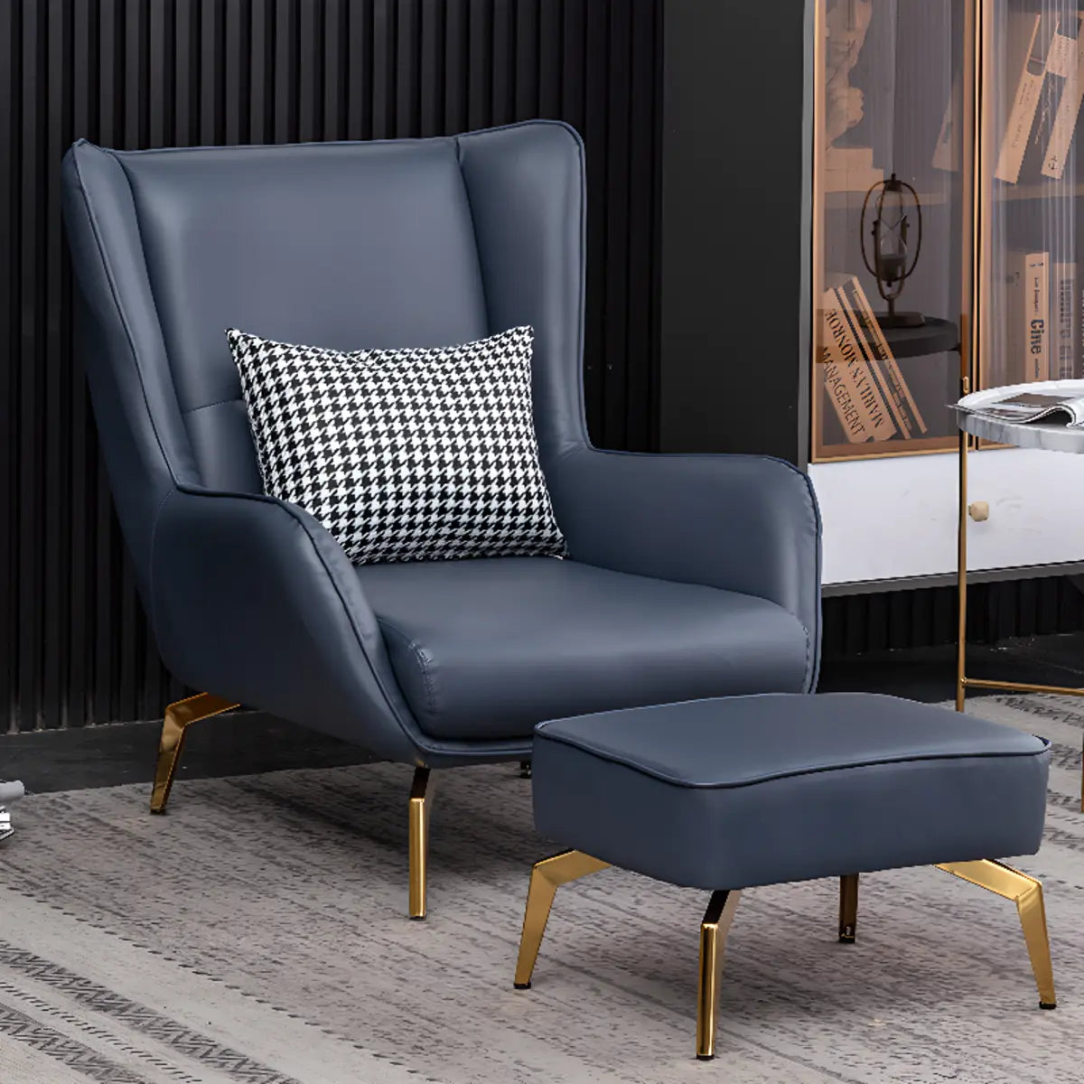 Orange Pillow Back Four Legs Accent Chair with Footrest Image - 33