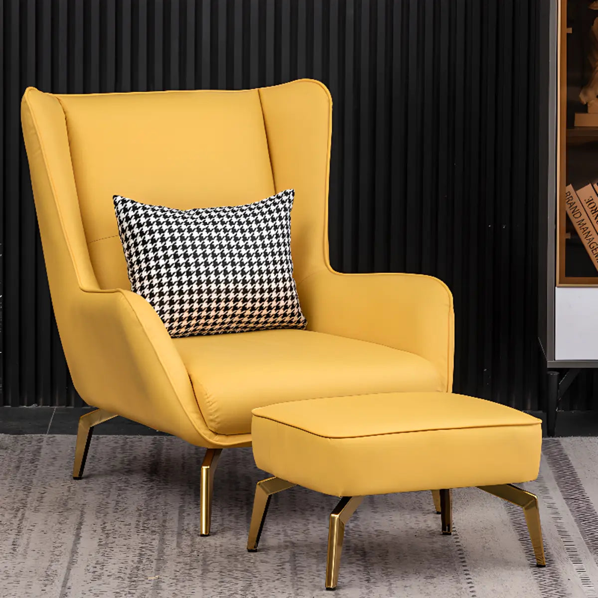 Orange Pillow Back Four Legs Accent Chair with Footrest Image - 34