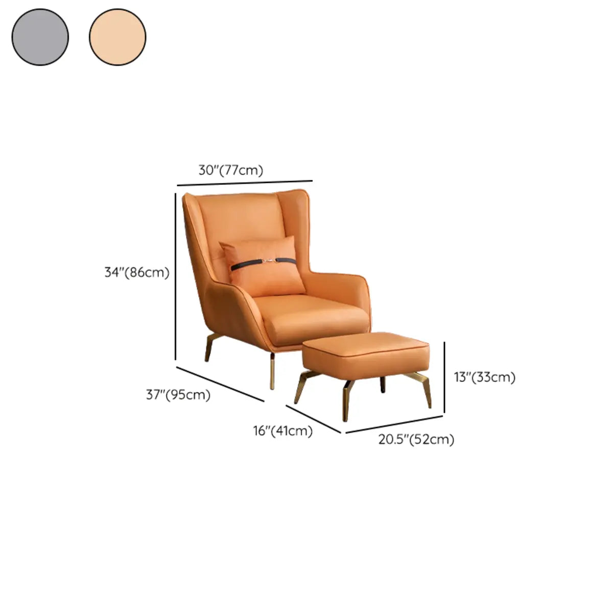 Orange Pillow Back Four Legs Accent Chair with Footrest Image - 38