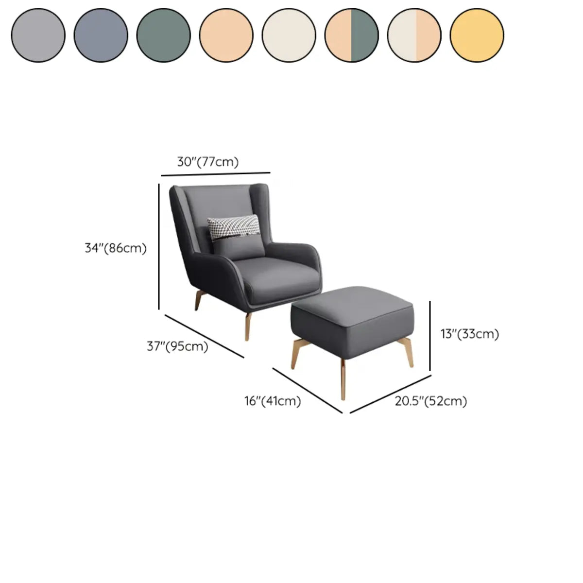 Orange Pillow Back Four Legs Accent Chair with Footrest Image - 40