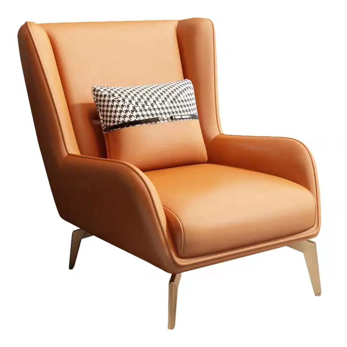 Orange Pillow Back Four Legs Accent Chair with Footrest Image - 6