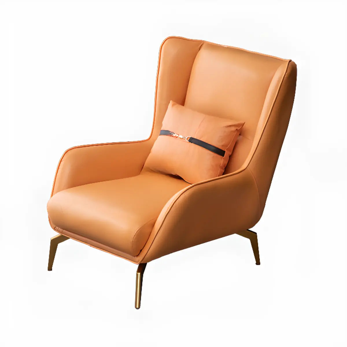 Orange Pillow Back Four Legs Accent Chair with Footrest Image - 9