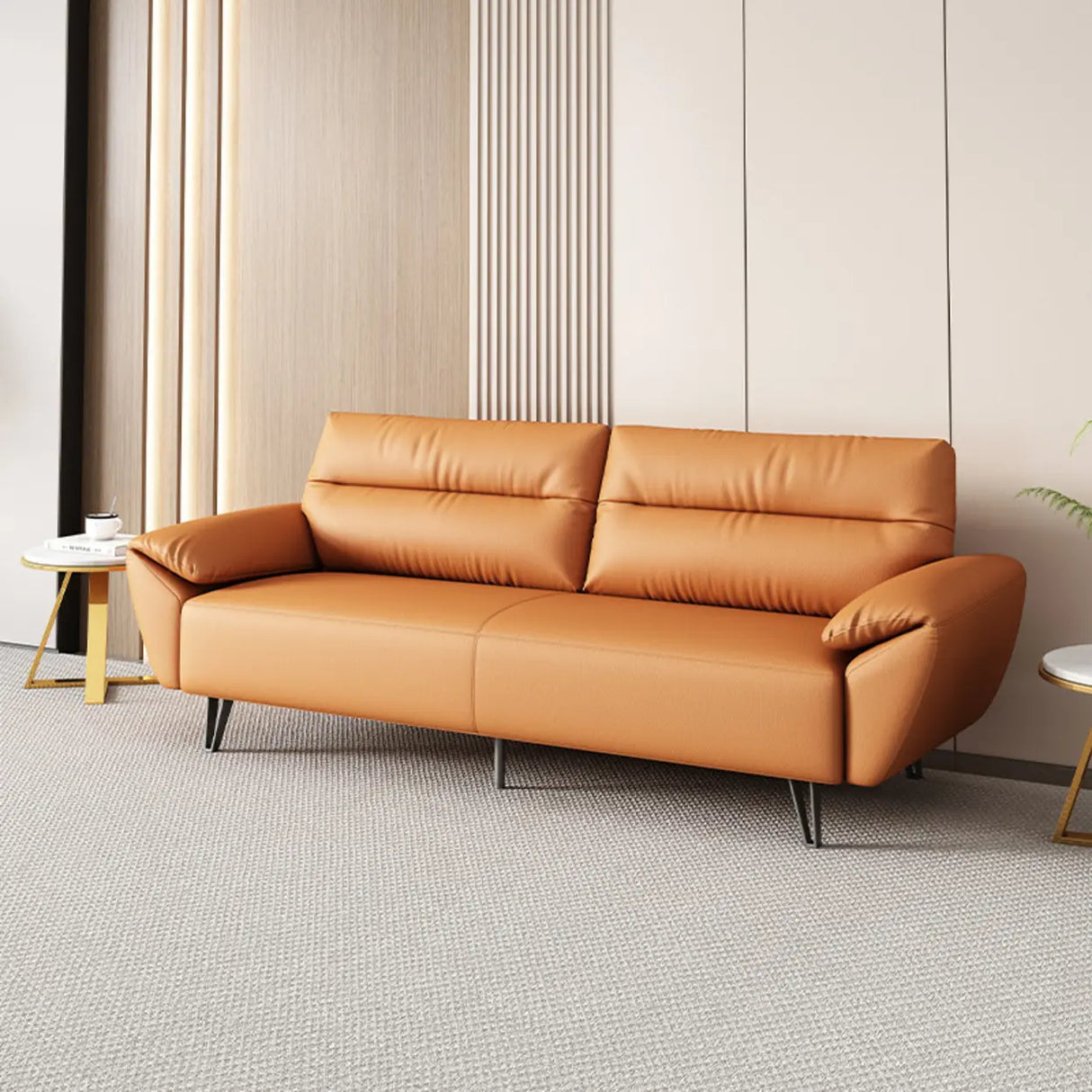 Orange Scratch Resistant Faux Leather Foam Fill Sofa Image - 4