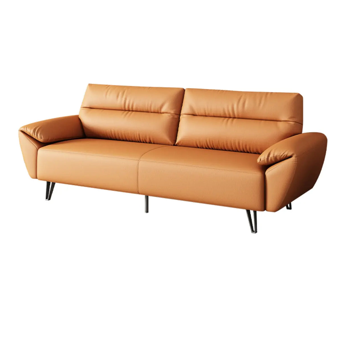 Orange Scratch Resistant Faux Leather Foam Fill Sofa Image - 5