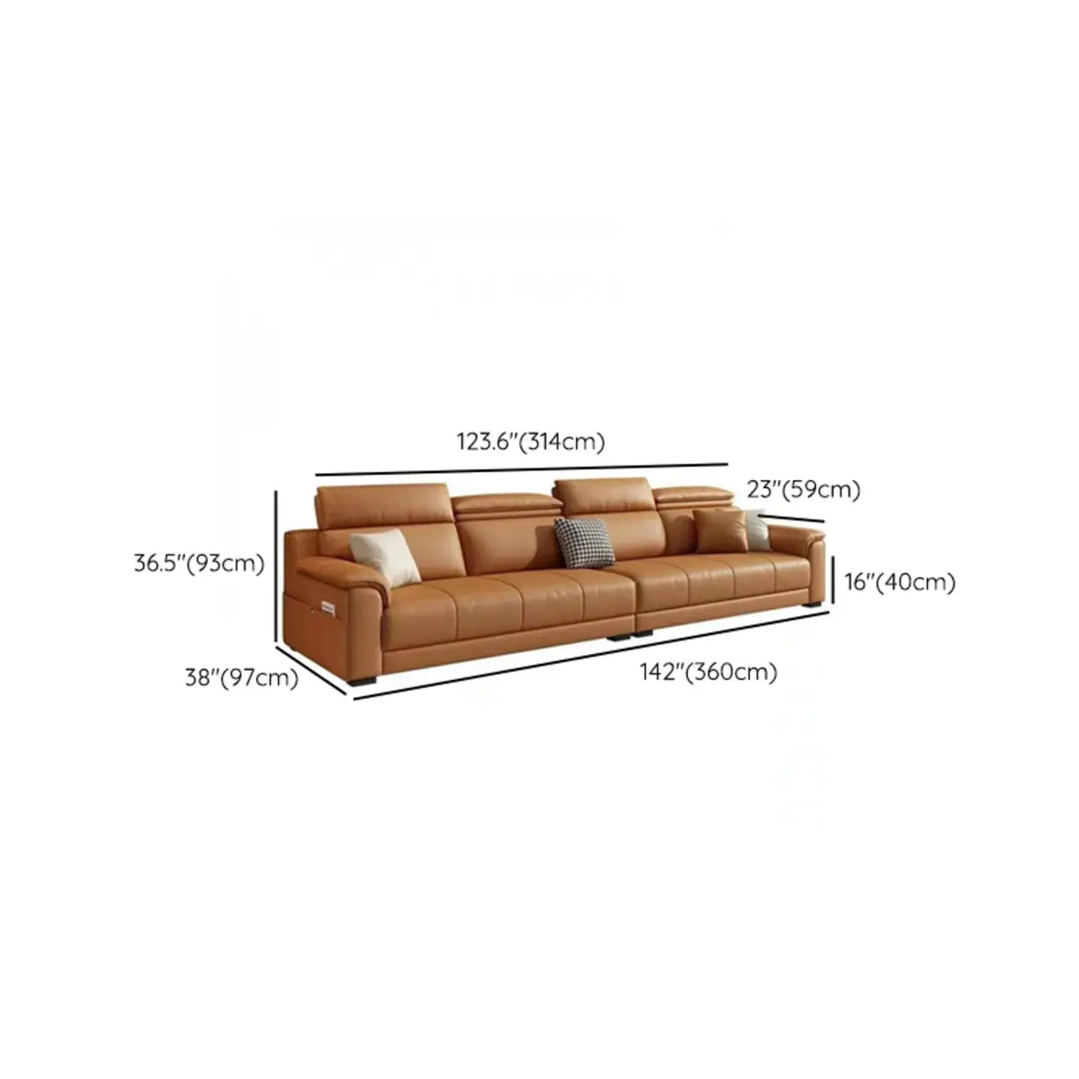 Orange Scratch Resistant Leather Biscuit Back Sofa Image - 14