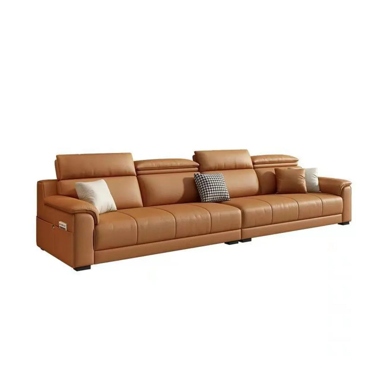 Orange Scratch Resistant Leather Biscuit Back Sofa Image - 2