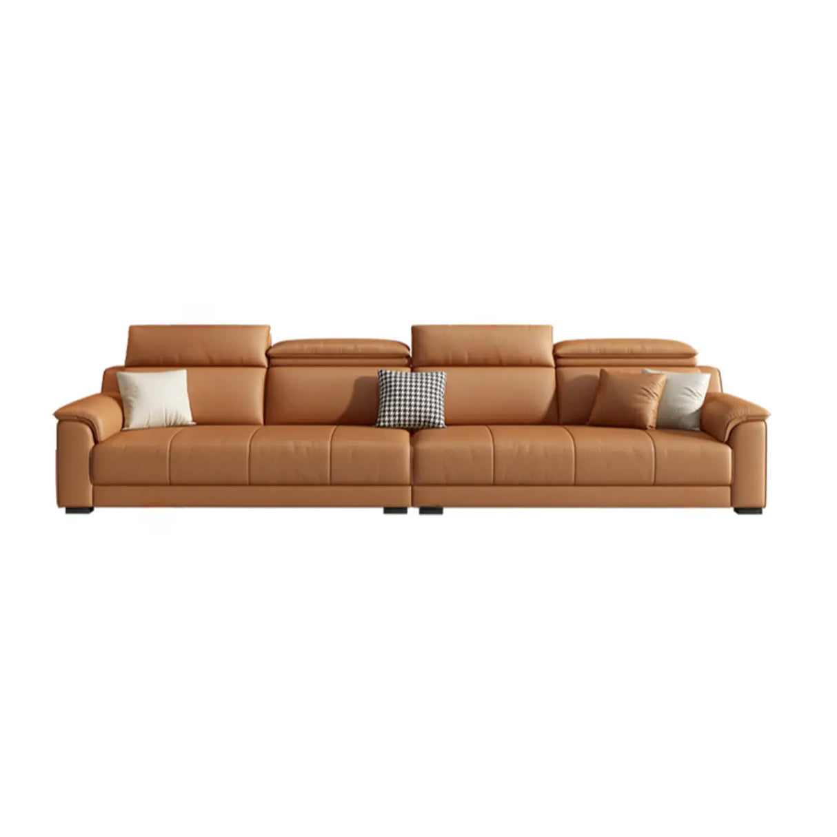 Orange Scratch Resistant Leather Biscuit Back Sofa Image - 6