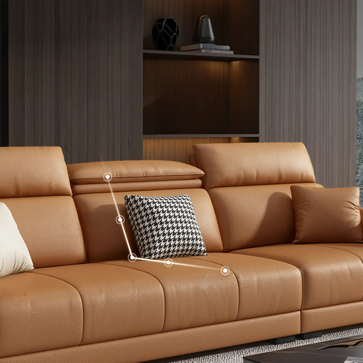Orange Scratch Resistant Leather Biscuit Back Sofa Image - 8