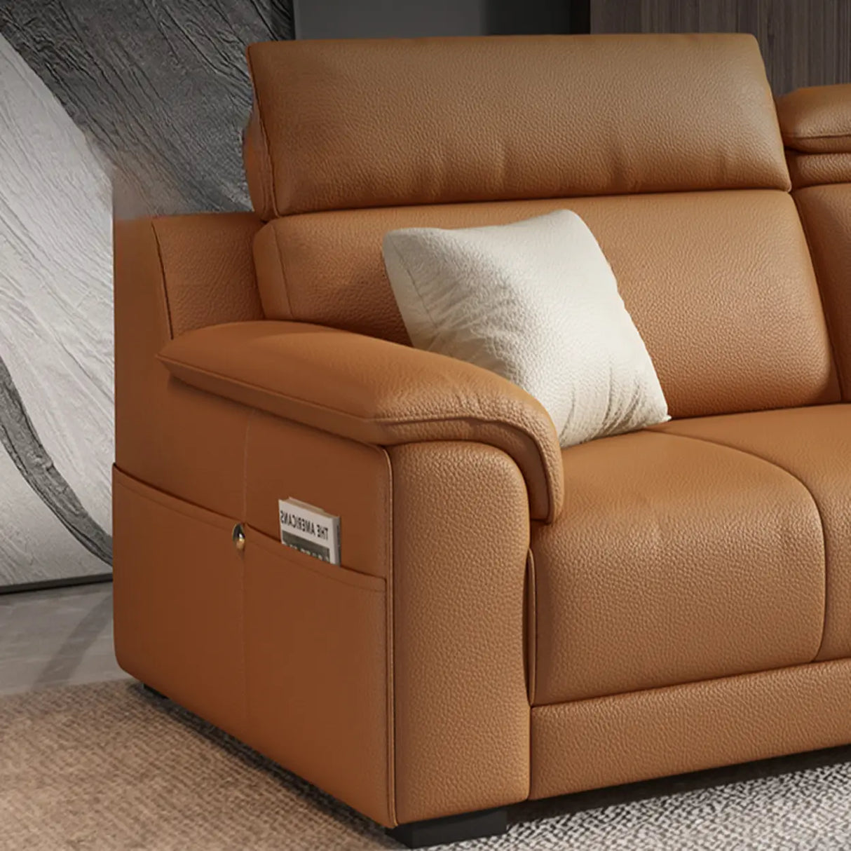 Orange Scratch Resistant Leather Biscuit Back Sofa Image - 9