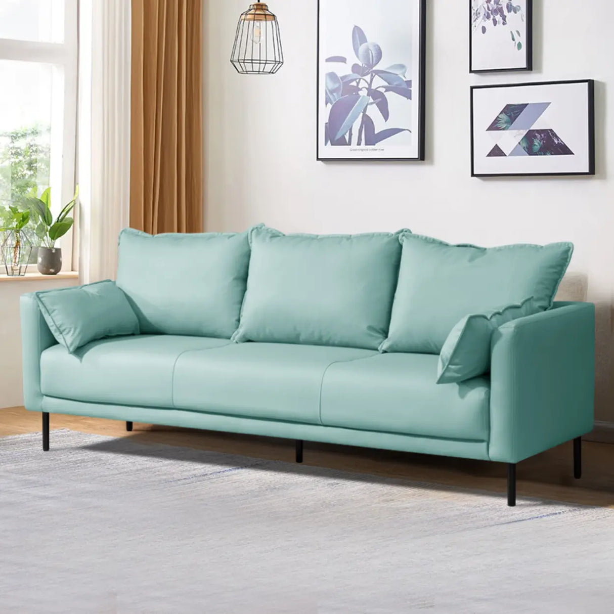 Orange Scratch Resistant Leather Pillow Back Sofa Image - 10