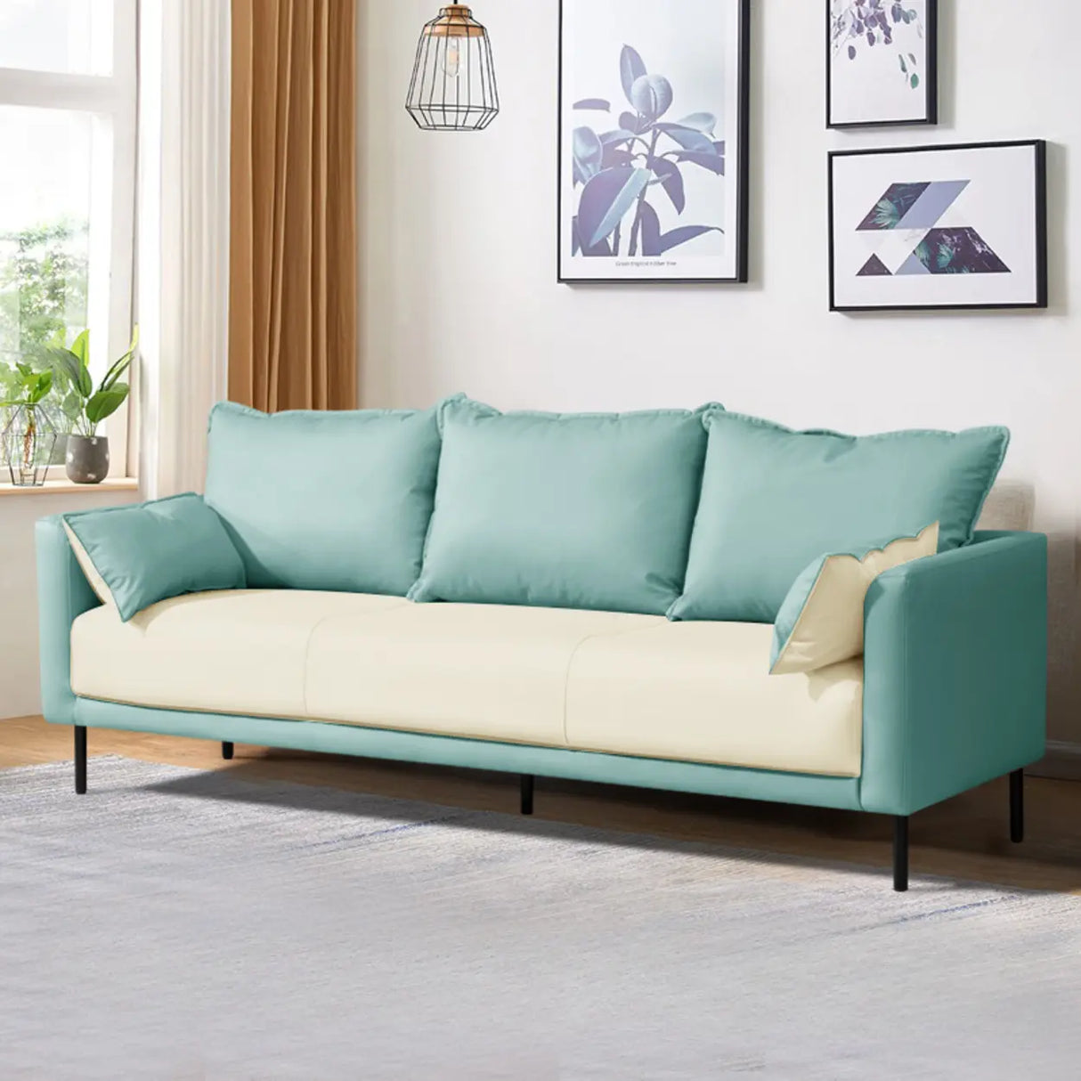 Orange Scratch Resistant Leather Pillow Back Sofa Image - 11