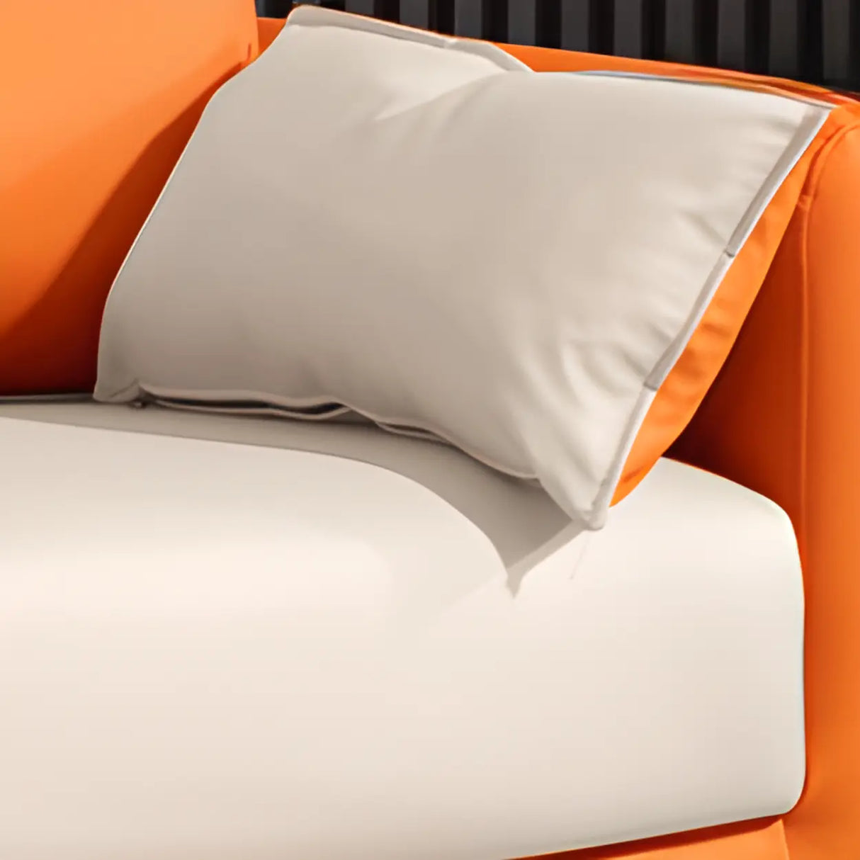 Orange Scratch Resistant Leather Pillow Back Sofa Image - 12