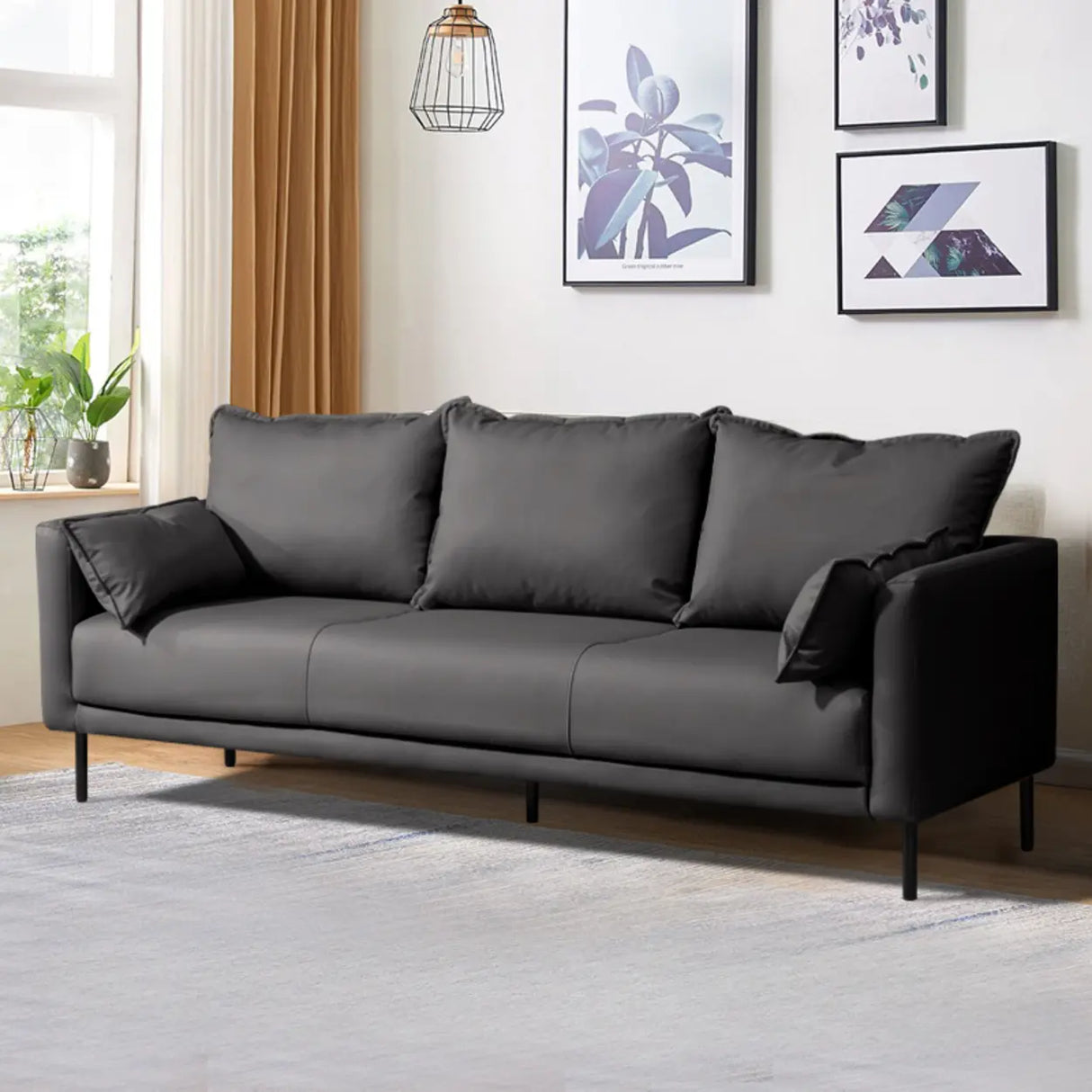 Orange Scratch Resistant Leather Pillow Back Sofa Image - 13