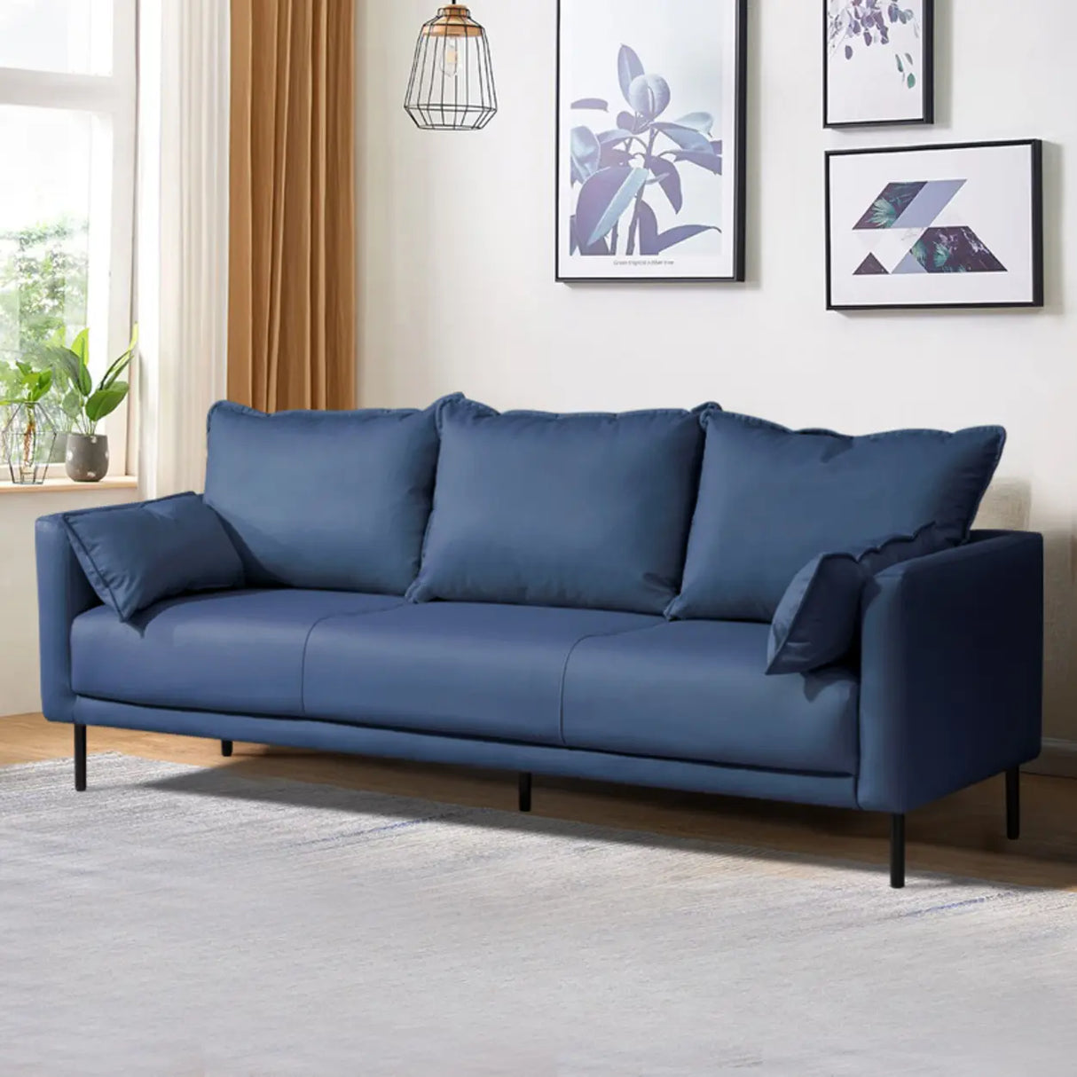 Orange Scratch Resistant Leather Pillow Back Sofa Image - 15