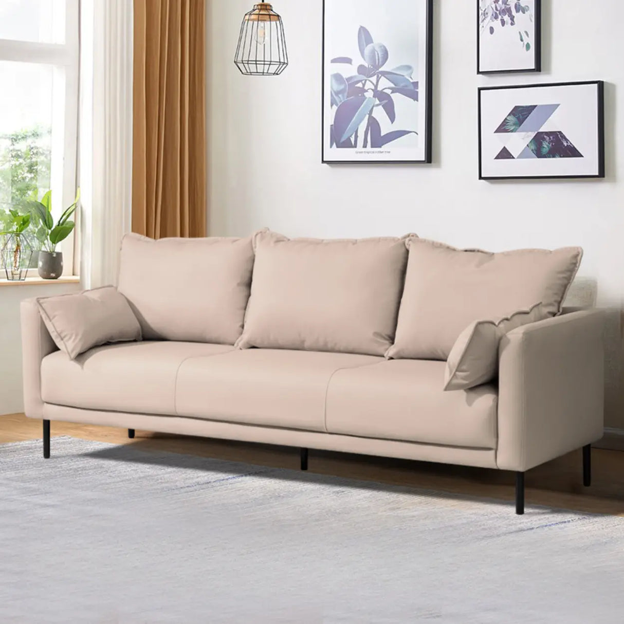 Orange Scratch Resistant Leather Pillow Back Sofa Image - 18