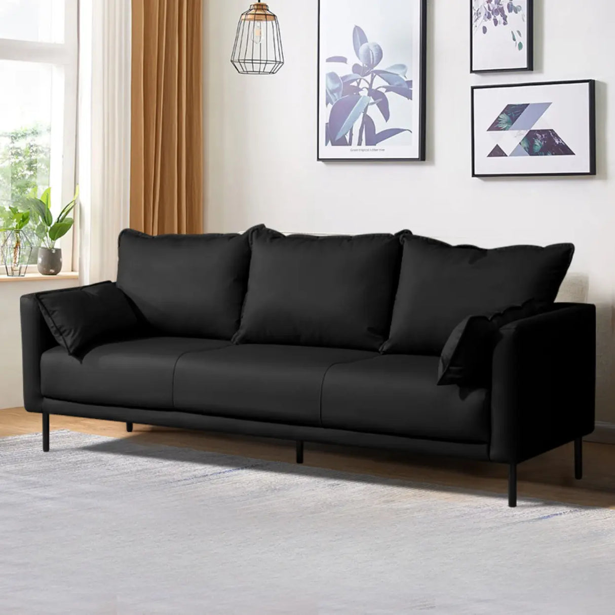 Orange Scratch Resistant Leather Pillow Back Sofa Image - 19