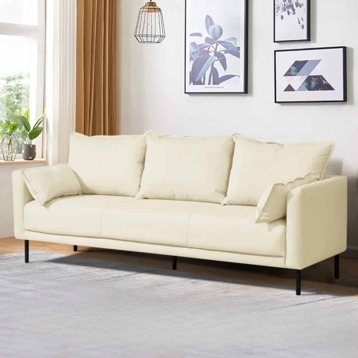 Orange Scratch Resistant Leather Pillow Back Sofa Image - 20