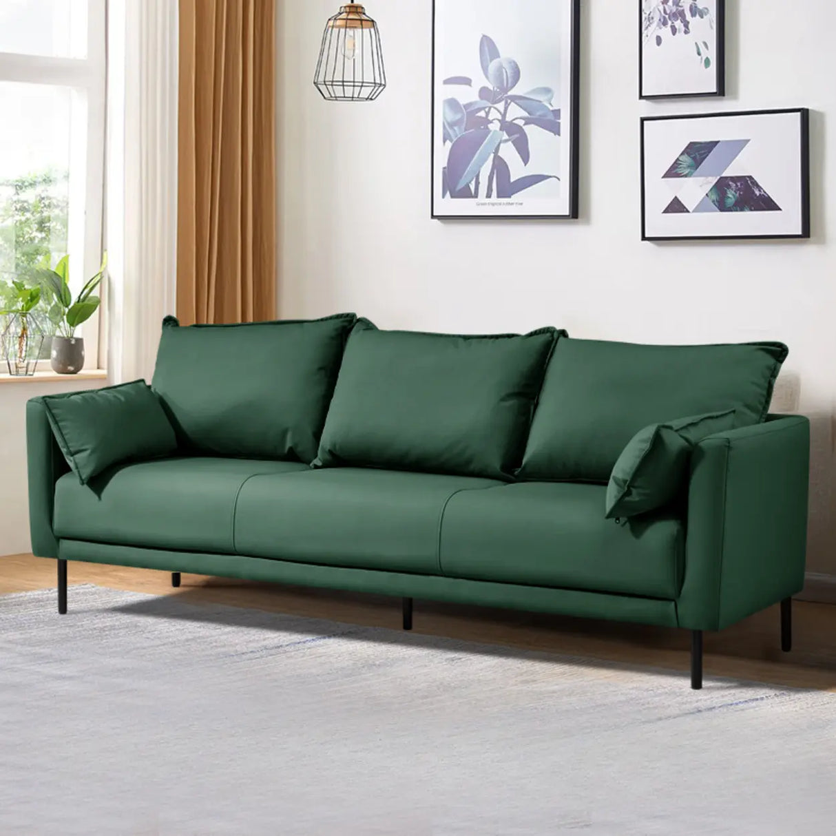 Orange Scratch Resistant Leather Pillow Back Sofa Image - 21