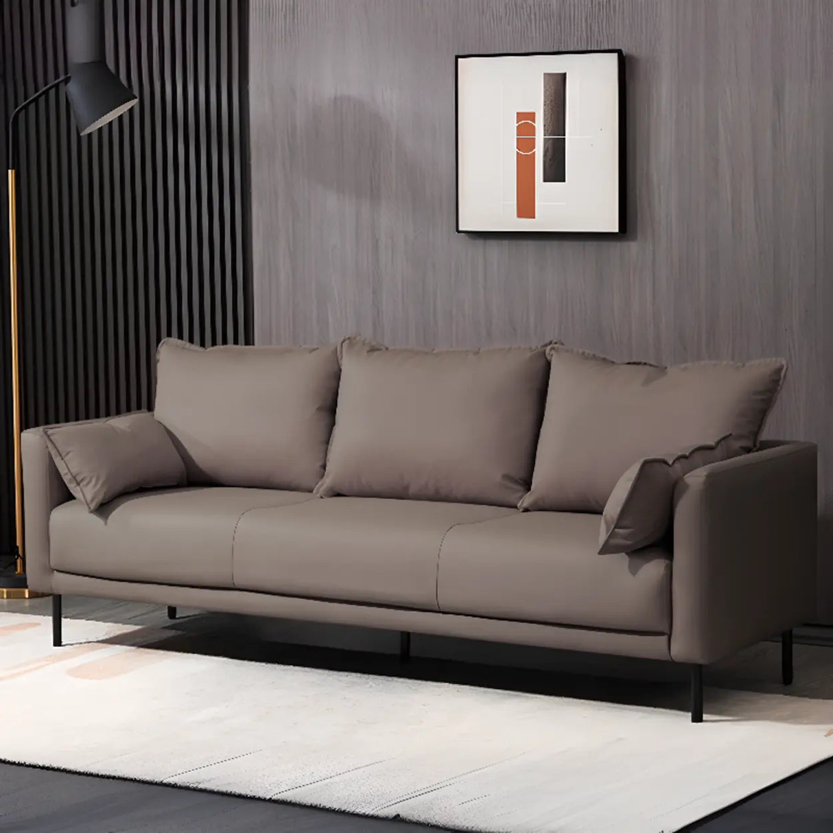 Orange Scratch Resistant Leather Pillow Back Sofa Image - 4