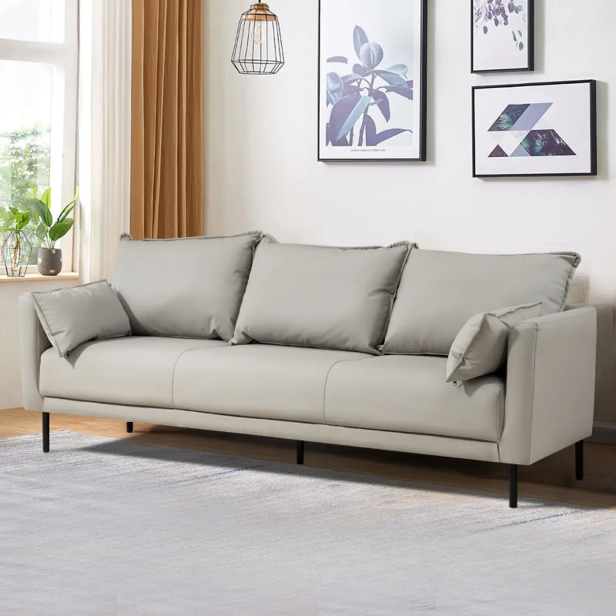 Orange Scratch Resistant Leather Pillow Back Sofa Image - 5