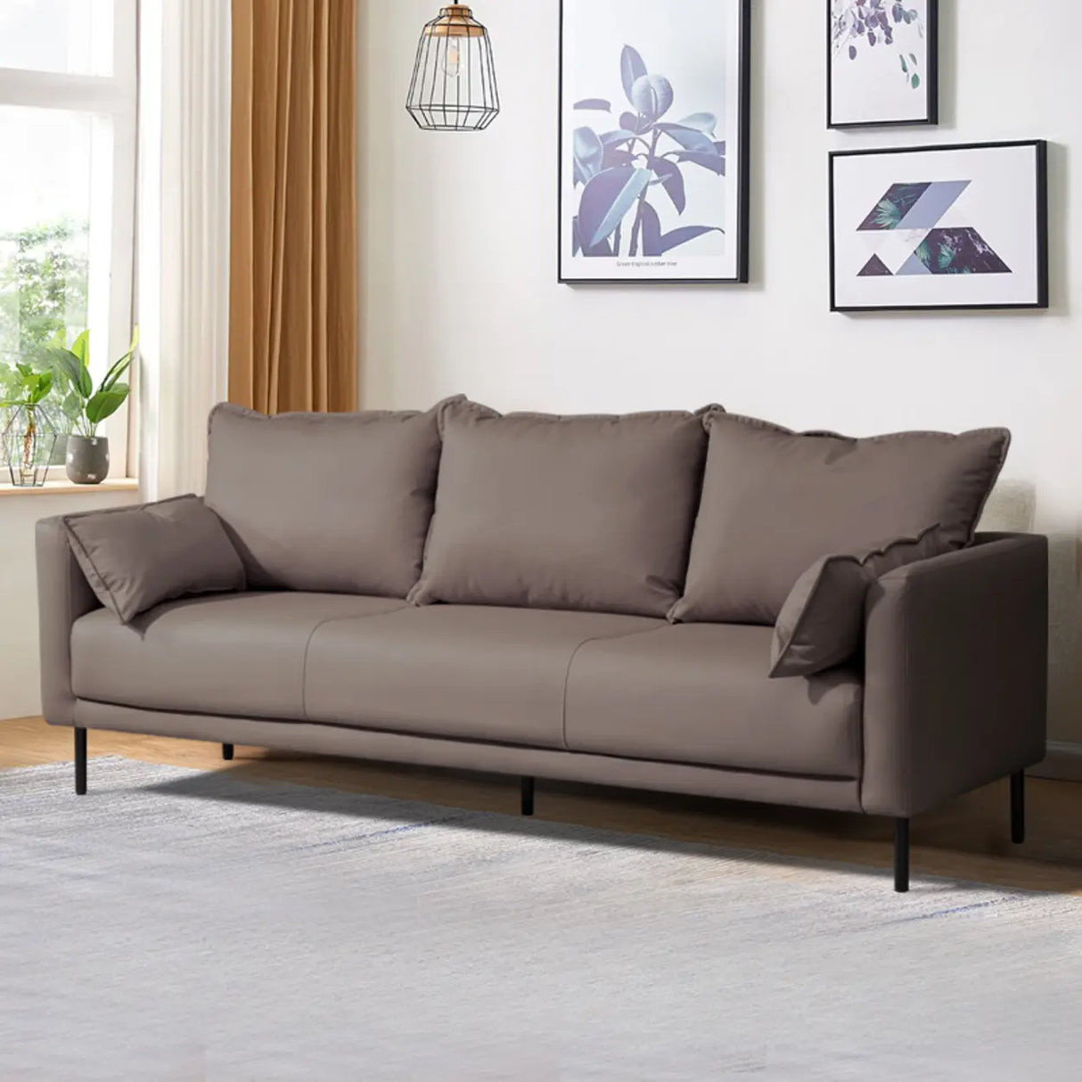 Orange Scratch Resistant Leather Pillow Back Sofa Image - 7