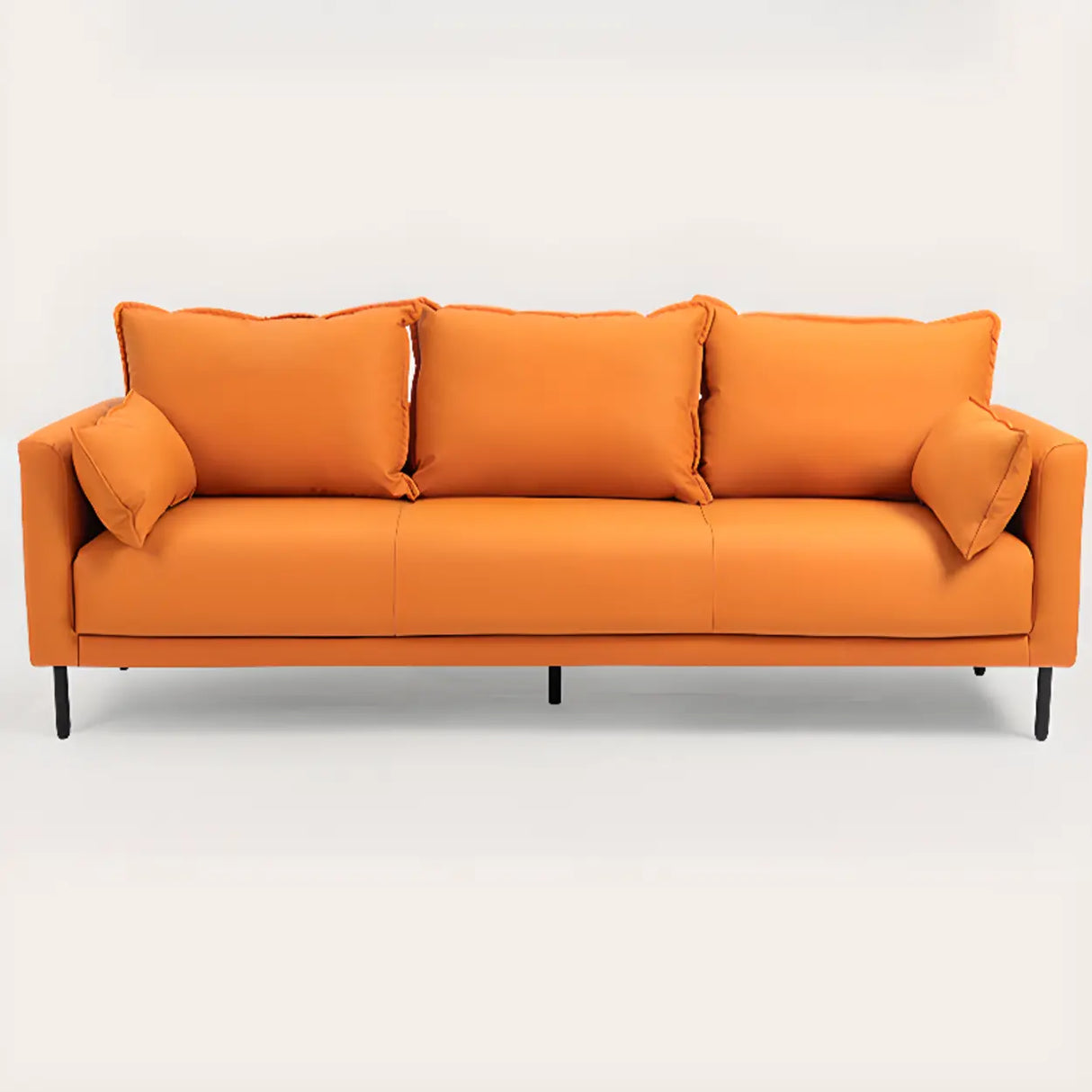 Orange Scratch Resistant Leather Pillow Back Sofa Image - 9
