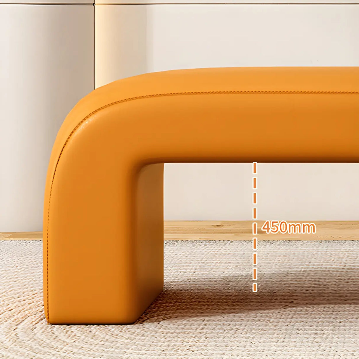 Orange Sherpa Upholstered Short Height Bedroom Bench Image - 10