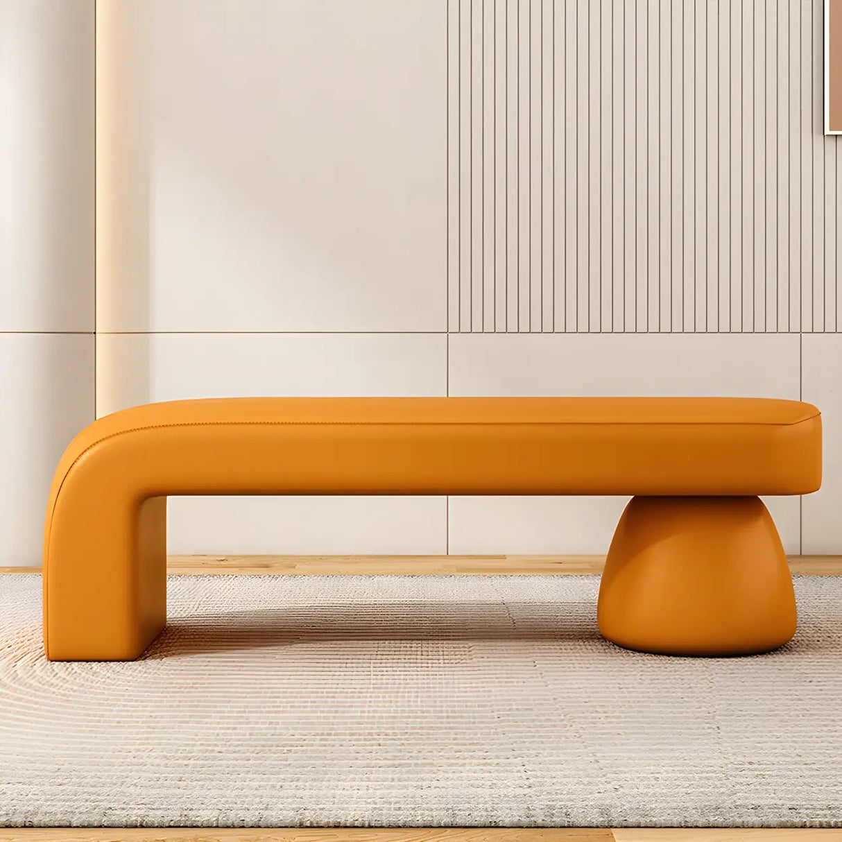 Orange Sherpa Upholstered Short Height Bedroom Bench Image - 3