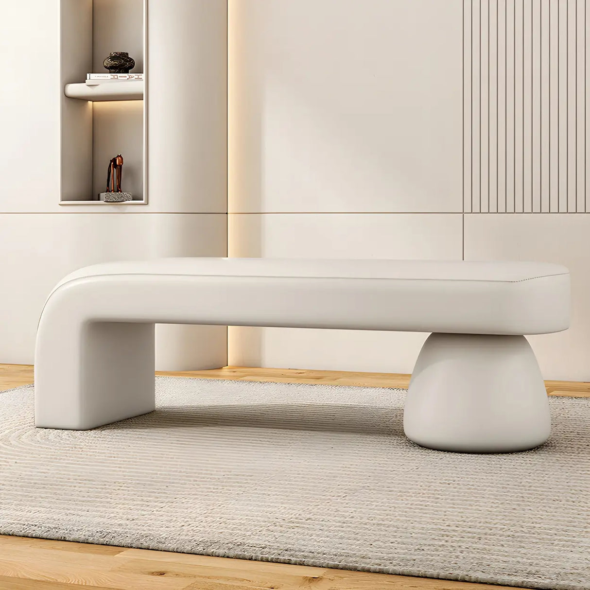 Orange Sherpa Upholstered Short Height Bedroom Bench Image - 4