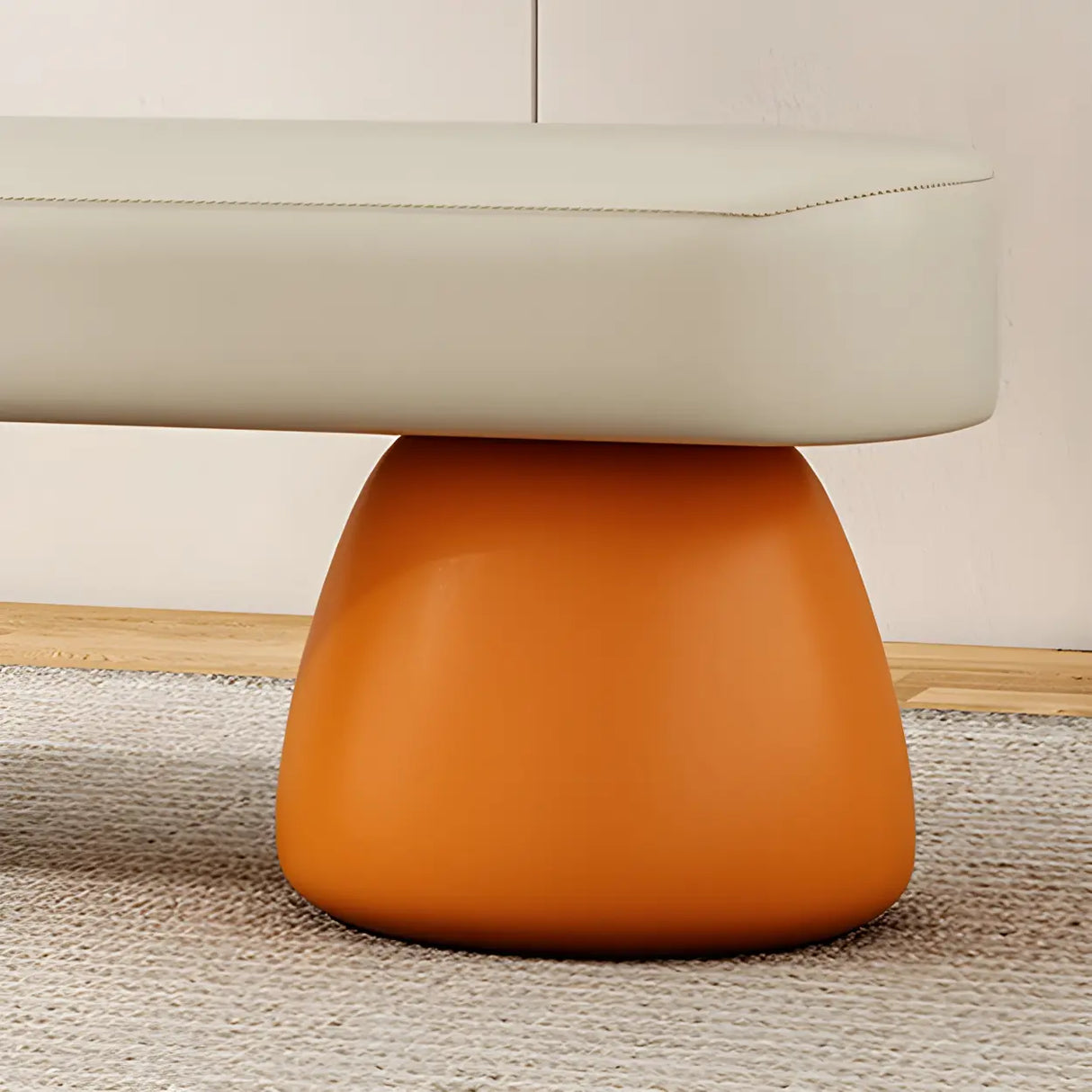 Orange Sherpa Upholstered Short Height Bedroom Bench Image - 9